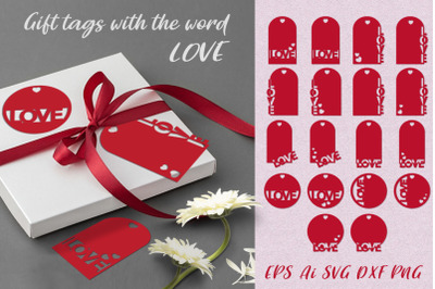 Gift tags with the word Love.