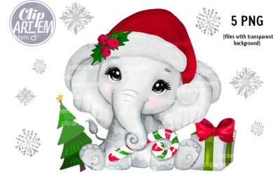 Cute Christmas Elephant Girl , New year 5 PNG clip art  sublimation