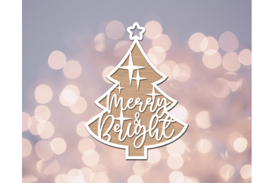 Merry &amp; Bright Ornament Laser SVG Cut File