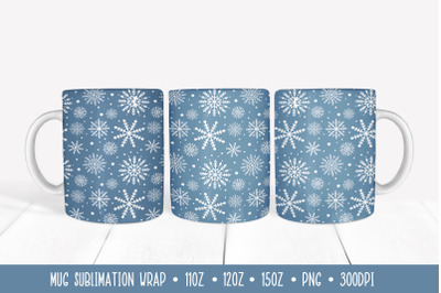 Winter Snowflakes Mug Sublimation Design. Christmas Mug Wrap