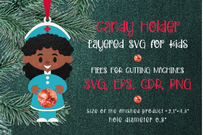 Black Woman Nurse Christmas Ornament Candy Holder SVG