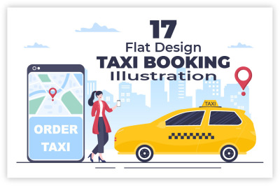 17 Online Taxi Booking Travel Service Flat Design Illustration