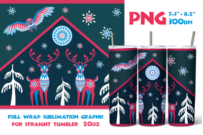 Reindeer and Polar Owl-Straight Tumbler 20oz sublimation design