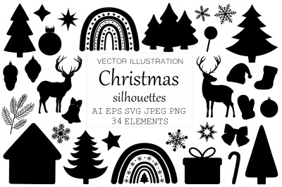 Christmas silhouettes. New Year silhouettes. Christmas SVG