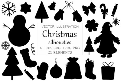 Christmas silhouettes. New Year silhouettes. Christmas SVG