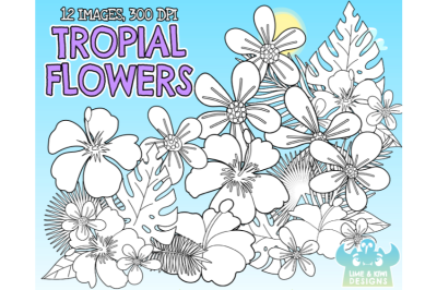 Tropical Flowers Digital Stamps - Lime and Kiwi Designs