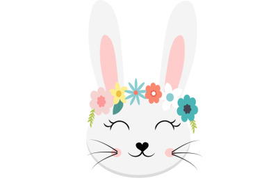 Rabbit face svg with flowers, Cute Rabbit  svg, Rabbit  clip art, Rabb