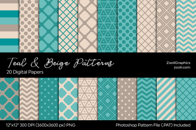 Teal And Beige Digital Papers