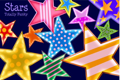 Funky Colorful Patterned Night Star Shapes
