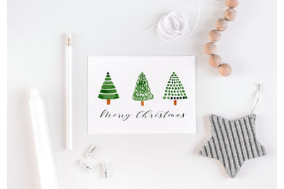 Cute Watercolor Christmas Trees Card