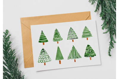 Christmas Card with Watercolor Trees