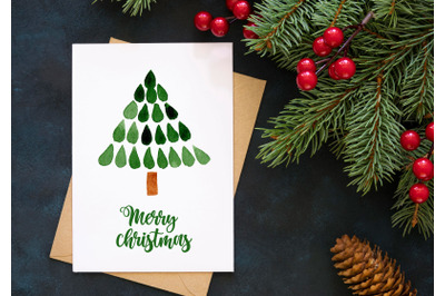 Watercolor  Card with Christmas Tree