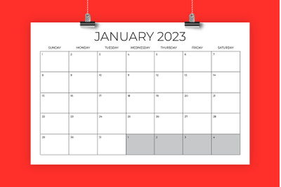 2023 11 x 17 Inch Office Calendar Template