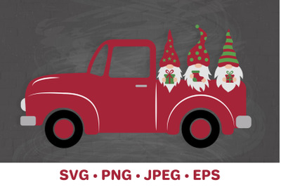 Christmas retro truck with gnomes. Farmhouse Christmas SVG