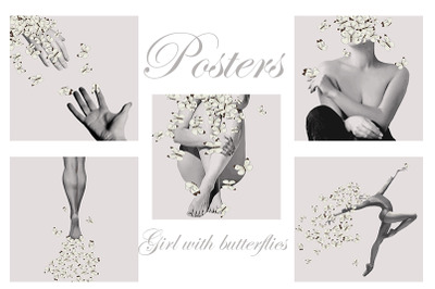 Posters girl with butterflies. Modern vintage, Modern serif