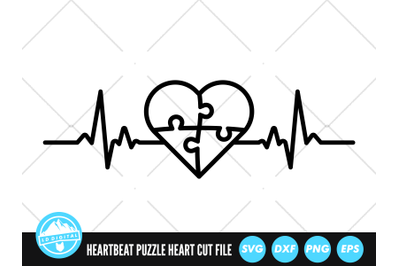 Heartbeat Line Jigsaw Heart SVG | ECG EKG Cut File | Puzzle Heart