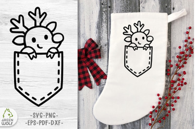 Cute christmas deer svg Christmas stocking svg design Pocket svg file