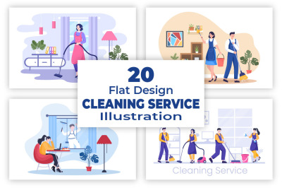 20 Cleaning Service flat Design Illustration