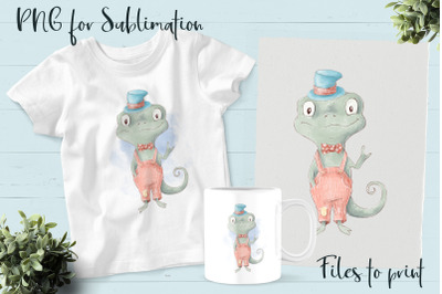 Cute Chameleon sublimation. Design for printing.