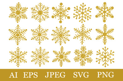 Snowflakes gold glitter. Snowflakes SVG. Snowflakes graphic