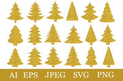 Christmas tree gold glitter. Christmas tree SVG