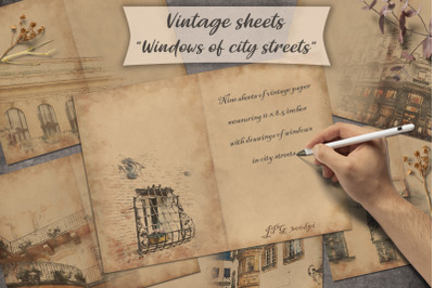 Vintage sheets &quot;Windows of city streets&quot;. Digital Album 2