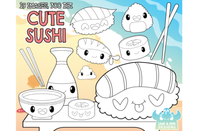 Cute Sushi Digital Stamps - Lime and Kiwi Designs