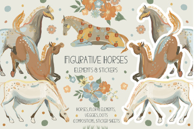 Figurative Horse PNG. Digital Stickers. Sublimation designs.