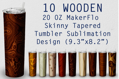 10 Tumbler Tapered 20 OZ Sublimation Wooden Wrap Design