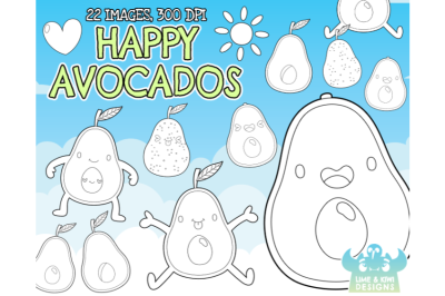 Happy Avocados Digital Stamps - Lime and Kiwi Designs