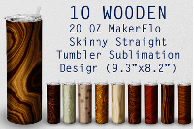 10 Tumbler Straight 20 OZ Sublimation Wooden Wrap Design