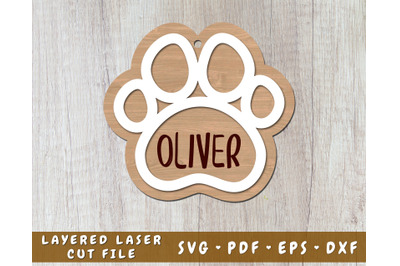 Dog Paw Laser SVG Cut File, Personalizable Dog Print Laser SVG