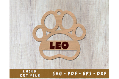 Dog Paw Laser SVG Cut File, Customizable Dog Print Laser SVG