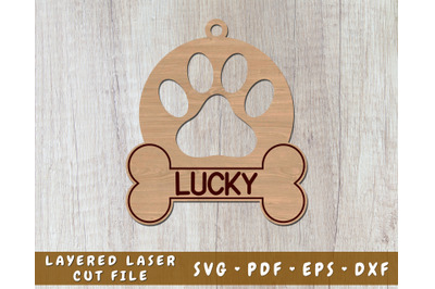 Dog Paw With Bone Laser SVG Cut File, Customizable Dog Print Laser SVG