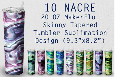 10 Tumbler Tapered 20 OZ Sublimation Nacre Wrap Design