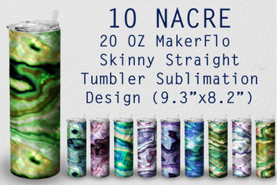 10 Tumbler Straight 20 OZ Sublimation Nacre Wrap Design