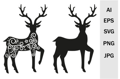 Deer silhouette with ornament&2C; svg