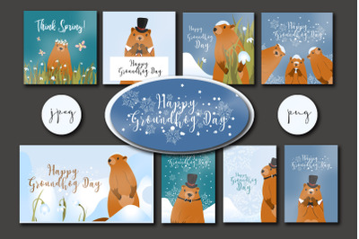 Groundhog day 8 cute cards jpeg + png