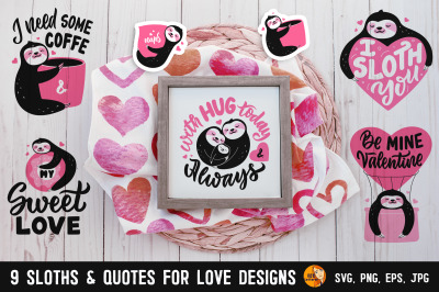 Love &amp; Hug clipart. Sloth stickers