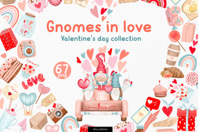 Gnomes in Love. Valentines Day collection.