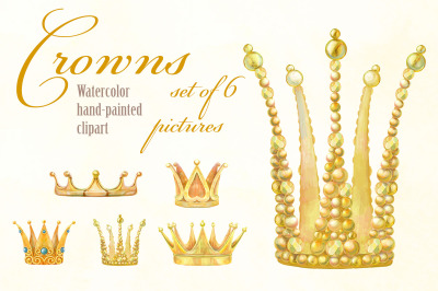 Watercolor golden crowns. Part 2