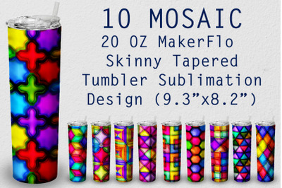 10 Tumbler Tapered 20 OZ Sublimation Mosaic Wrap Design