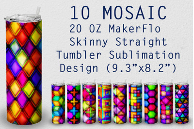 10 Tumbler Straight 20 OZ Sublimation Mosaic Wrap Design