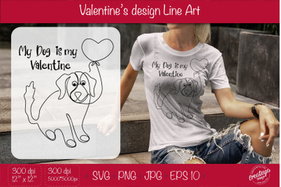 Valentines dog, Line Art SVG illustration, Line drawing