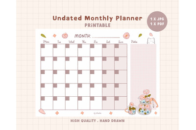 Cute Undated Printable Monthly Planner