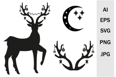 Christmas deer, antlers of deer, svg