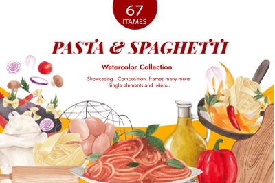 Pasta and Spaghetti Watercolor