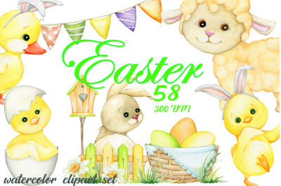 Easter Watercolor clipart. Nursery PNG. Animal Planner. Bunny Stickers