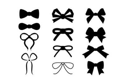 Set of graphical decorative bows silhouette