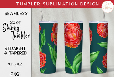Red Flower Watercolor Tumbler Sublimation PNG Design for 20 oz Tumbler